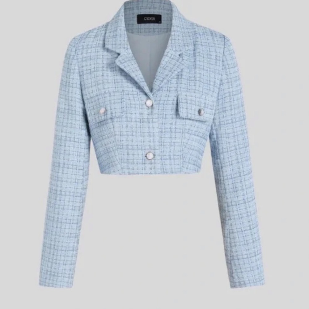 Love Tree Tweed Blue Cropped Jacket